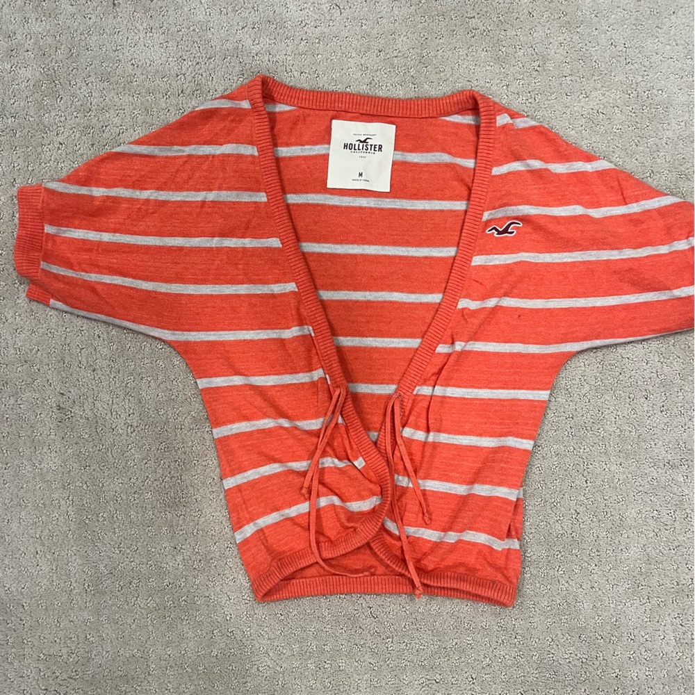 Vintage Hollister Orange and Gray Striped cardigan Sweater